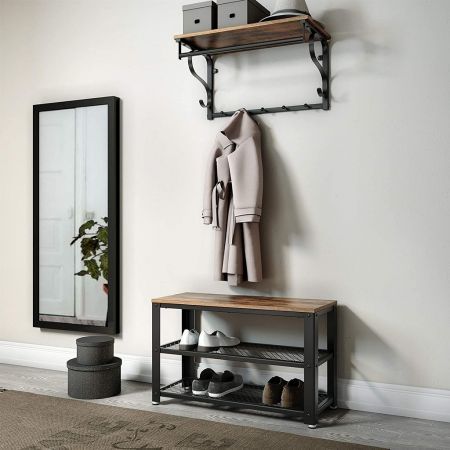 VASAGLE Coat Rack Wall-Mounted Rustic Brown and Black