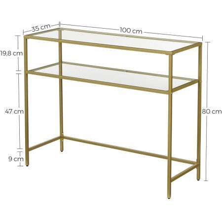 VASAGLE Console Table with Tempered Glass Gold Colour