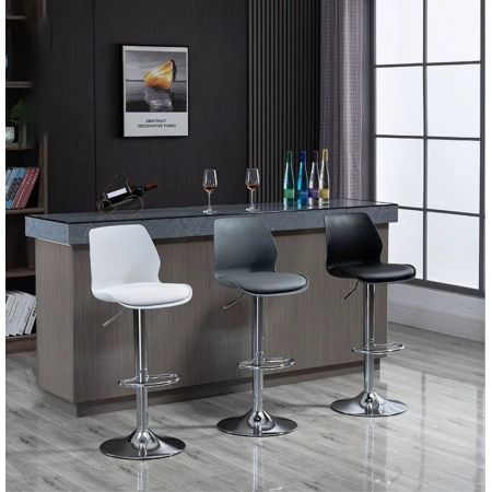 Bar Stools Kitchen Bar Stool Leather Barstools Swivel Gas Lift Counter Chairs x2 BS8404 Black