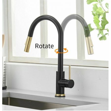 2023 Brushed Gold Spout Matte Black pull out with spray function kitchen mixer tap faucet