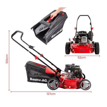 Baumr-AG Lawn Mower 139CC 17 Petrol Push Lawnmower 4-Stroke Engine Catch