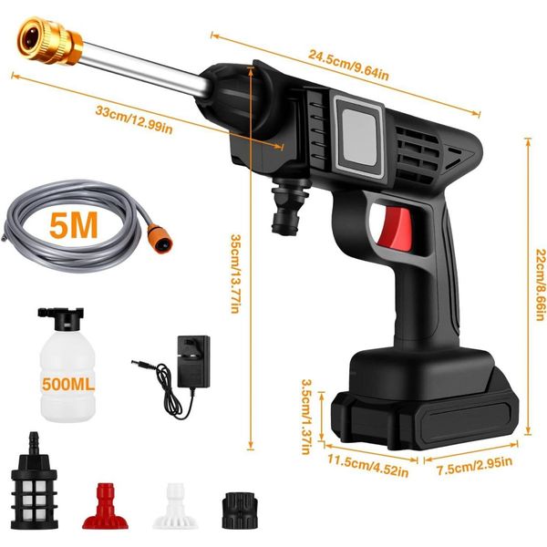 88V Cordless Electric High Pressure Washer Water Spray Gun Car Cleaner 2 Battery