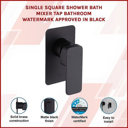 Single Square Shower Bath Mixer Tap Bathroom WATERMARK Approved in Black