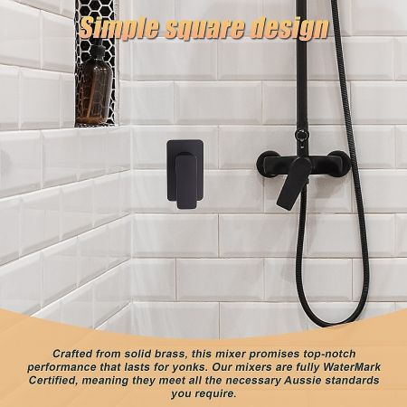 Single Square Shower Bath Mixer Tap Bathroom WATERMARK Approved in Black