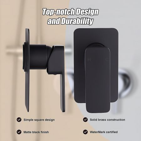 Single Square Shower Bath Mixer Tap Bathroom WATERMARK Approved in Black