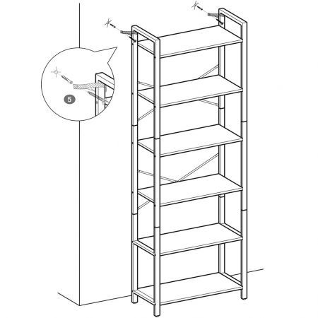 VASAGLE 6-Tier Bookcase Storage Shelf Steel Frame for Living Room Study Office Hallway Industrial Design Vintage Brown Black