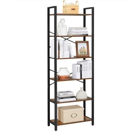 VASAGLE 6-Tier Bookcase Storage Shelf Steel Frame for Living Room Study Office Hallway Industrial Design Vintage Brown Black