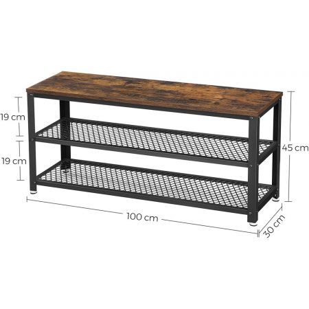 VASAGLE Shoe Bench Rack with 2 Shelves Rustic Brown and Black