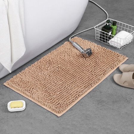 Set of 1 Highly Absorbent Microfiber Door Mat Pet Rug Non Slip Thick Washable Soft Chenille 60x40cm for Kitchen Bedroom Indoor Outdoor Khaki