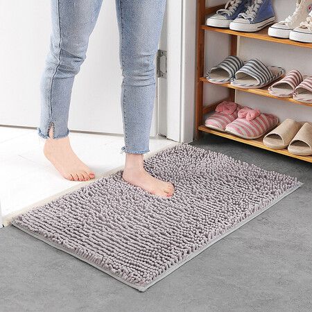 Set of 1 Highly Absorbent Microfiber Door Mat Pet Rug Non Slip Thick Washable Soft Chenille 60x40cm for Kitchen Bedroom Indoor Outdoor Light Grey