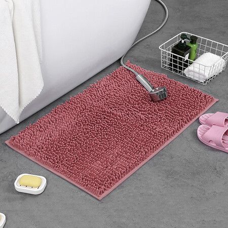 Set of 1 Highly Absorbent Microfiber Door Mat Pet Rug Non Slip Thick Washable Soft Chenille for Kitchen Bedroom Indoor Outdoor Pink 60x40cm