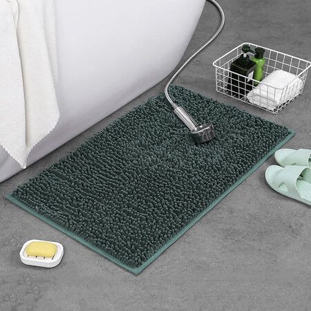 Set of 1 Highly Absorbent Microfiber Door Mat Pet Rug Non Slip Thick Washable Soft Chenille for Kitchen Bedroom Indoor Outdoor Green 60x40cm