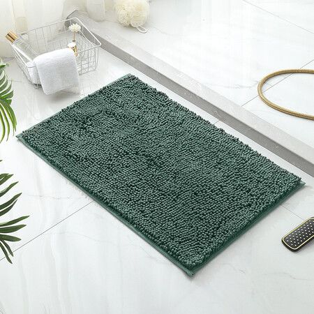 Set of 1 Highly Absorbent Microfiber Door Mat Pet Rug Non Slip Thick Washable Soft Chenille for Kitchen Bedroom Indoor Outdoor Green 60x40cm