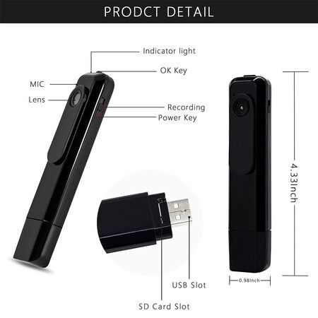 Hidden Camera Mini Body Camera, HD 1080P Portable Pocket Cam with Video Recorder, for Home Security, 1 Pack