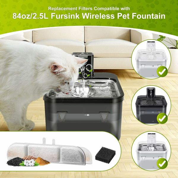 12 Pack Cat Water Fountain Filters Replacement for 2.5L Wireless Pet Water Fountain,Triple Filtration Pet Fountain Filter