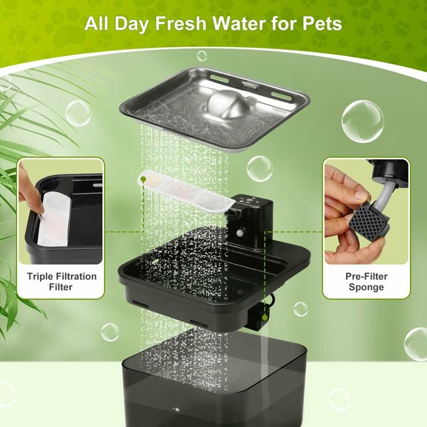 12 Pack Cat Water Fountain Filters Replacement for 2.5L Wireless Pet Water Fountain,Triple Filtration Pet Fountain Filter