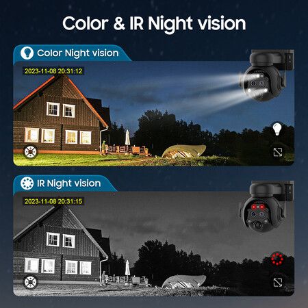 6MP Security Solar Cameras Wireless Outdoor 12X Zoom WiFi Battery Powered 355 Degree with PIR Motion Detection,Color Night Vision,Spotlight Siren