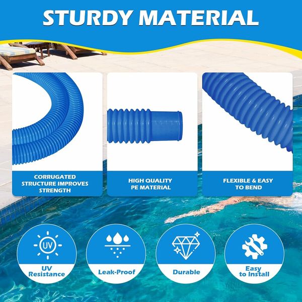 2 Pcs 1.25Inch Pool Hose, 1.5 Meters Long Accessory Pool Pump Replacement Hoses, Blue