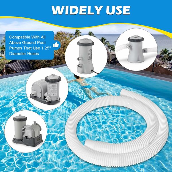 2 Pcs 1.25Inch Pool Hose, 1.5 Meters Long Accessory Pool Pump Replacement Hoses, White