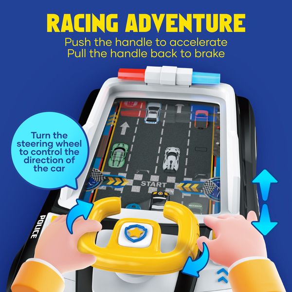 Steering Wheel Toy Kids Police Car Model Driving Racing Game Childrens Vehicle Adventure Education Simulation Sound