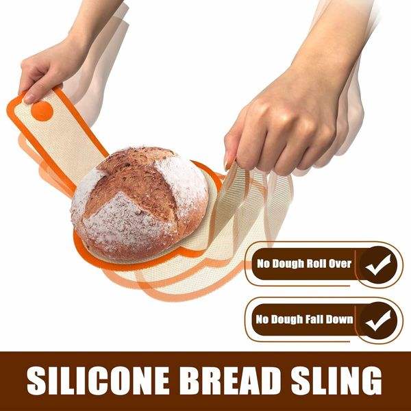 Silicone Bread Sling for Dutch Oven, Non-Stick and Easy to Clean Bread Baking Mat Set, 2 Pcs Reusable Bread Sling with Long Handle to Transfer Sourdough