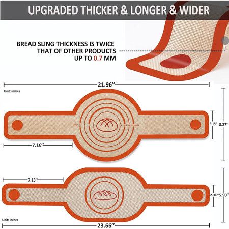 Silicone Bread Sling for Dutch Oven, Non-Stick and Easy to Clean Bread Baking Mat Set, 2 Pcs Reusable Bread Sling with Long Handle to Transfer Sourdough