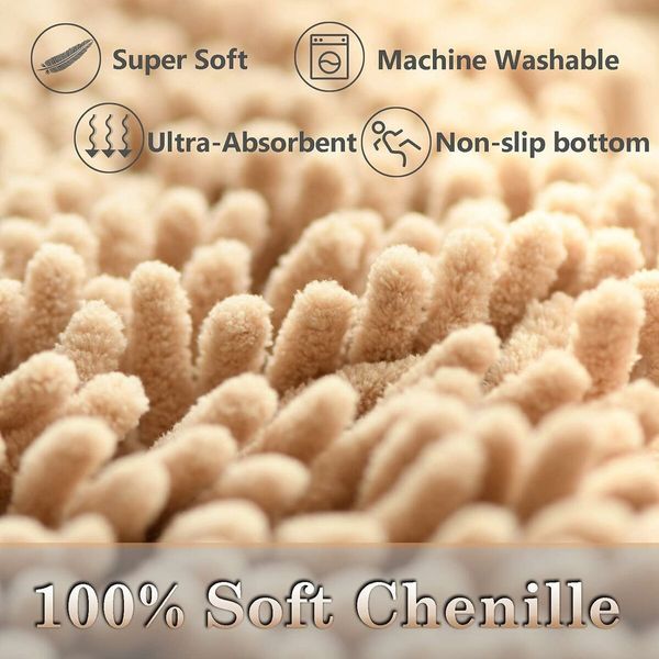 Set of 3 Ultra Soft Non Slip Chenille Absorbent Shaggy Bath Mat Rugs for Bathroom Tub Shower Toilet Camel