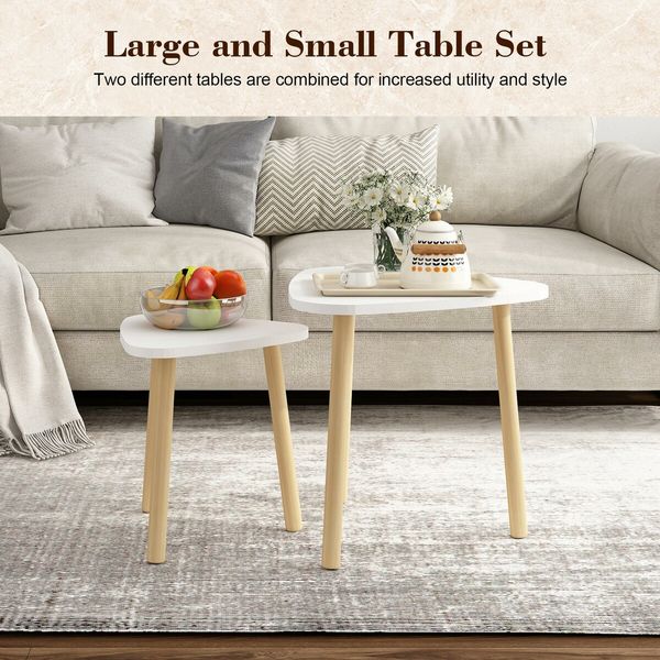 Wood Coffee Table Set 2 Nest Sofa Bed Side Dining Nightstand Cocktail Tea Cafe End Couch Lounge Lamp Oak White Modern