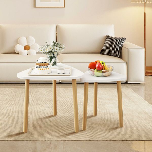 Wood Coffee Table Set 2 Nest Sofa Bed Side Dining Nightstand Cocktail Tea Cafe End Couch Lounge Lamp Oak White Modern