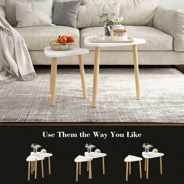 Wood Coffee Table Set 2 Nest Sofa Bed Side Dining Nightstand Cocktail Tea Cafe End Couch Lounge Lamp Oak White Modern