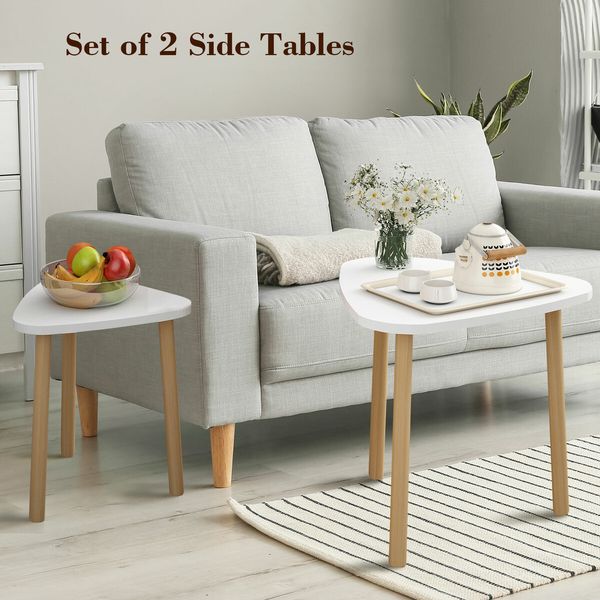 Wood Coffee Table Set 2 Nest Sofa Bed Side Dining Nightstand Cocktail Tea Cafe End Couch Lounge Lamp Oak White Modern