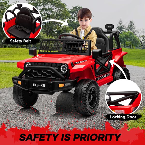 Kids Ride On Car Toy Parental Remote Control Truck Electric Jeep Vehicle 12V Music Light Red