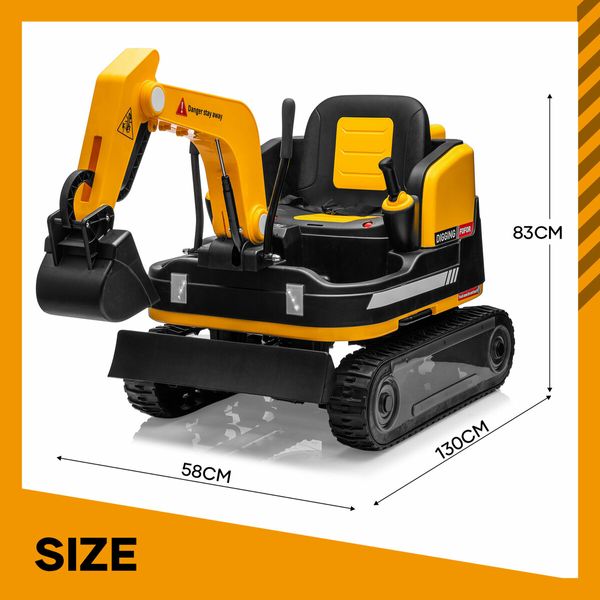 2 in 1 Kids Excavator Bulldozer Toy Ride On Car Remote Control Pedal Digger Tractor Vehicle 360 Degree Rotating 12V 12AH Battery