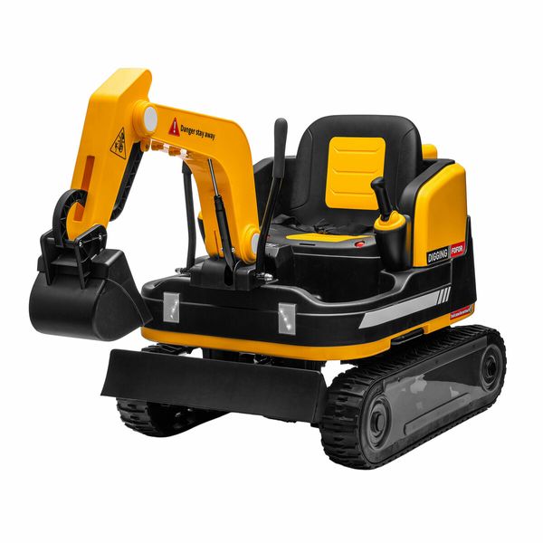 2 in 1 Kids Excavator Bulldozer Toy Ride On Car Remote Control Pedal Digger Tractor Vehicle 360 Degree Rotating 12V 12AH Battery