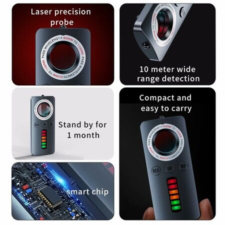 Hidden Camera Detector Anti-Spy Bug Detector GPS Tracker RF Signal Scanner Listening Device Finder Wireless Rechargeable for Hotel Car Bathroom