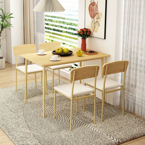 Dining Table Set 4 Chairs 5 Piece Kitchen Living Sitting Room Upholstered Seats Modern Furniture Home Office Work Desk Oak