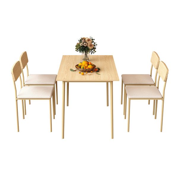 Dining Table Set 4 Chairs 5 Piece Kitchen Living Sitting Room Upholstered Seats Modern Furniture Home Office Work Desk Oak