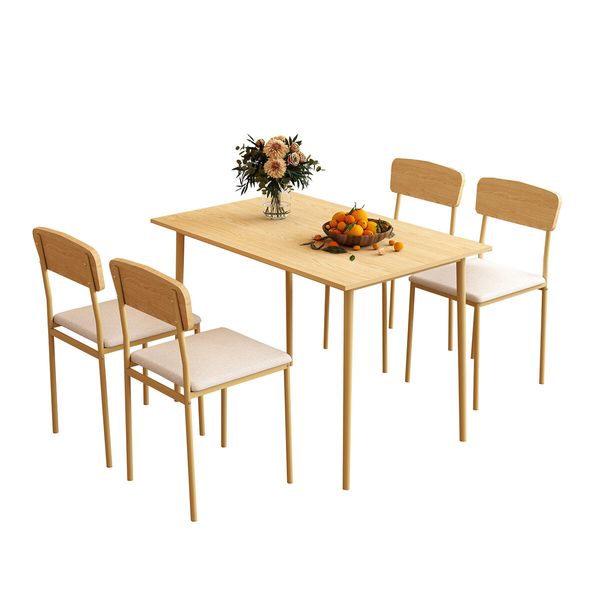 Dining Table Set 4 Chairs 5 Piece Kitchen Living Sitting Room Upholstered Seats Modern Furniture Home Office Work Desk Oak