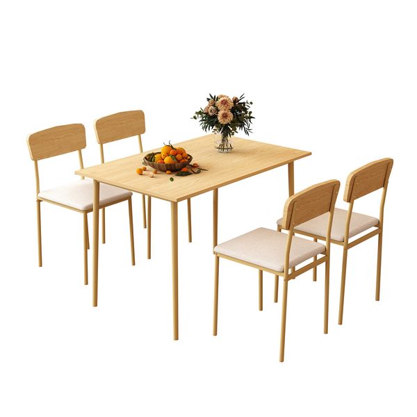 Dining Table Set 4 Chairs 5 Piece Kitchen Living Sitting Room Upholstered Seats Modern Furniture Home Office Work Desk Oak