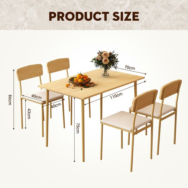 Dining Table Set 4 Chairs 5 Piece Kitchen Living Sitting Room Upholstered Seats Modern Furniture Home Office Work Desk Oak