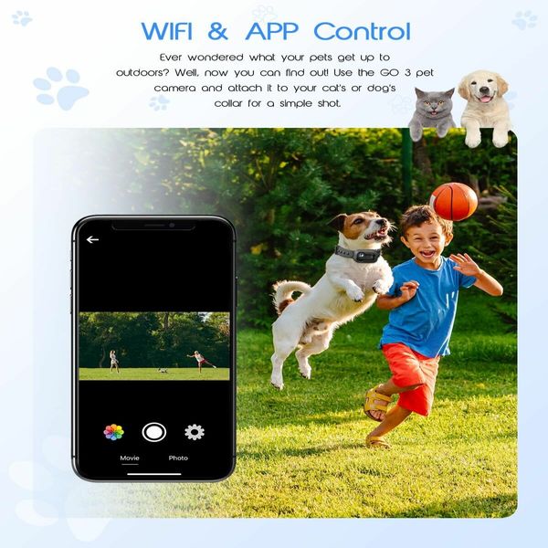 4K HD WiFi Pet Camera  Mini Action Camera for Video Records, Dog Cat  Collar Camera