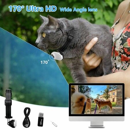 HD1080P Pet Tracker Collar No WiFi Needed Dog Cat Camera Video Records Mini Body Cam Indoor Outdoor with 64g TF card Birthday Gift