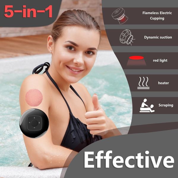 5-in-1 Smart Cupping Massager,Red Light Massager,Knots,Aches,Muscle Soreness,Circulation & Tighter Skin,Portable Cupping Kit (2 Pack)