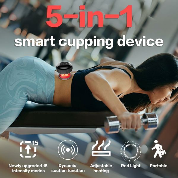 5-in-1 Smart Cupping Massager,Red Light Massager,Knots,Aches,Muscle Soreness,Circulation & Tighter Skin,Portable Cupping Kit (2 Pack)