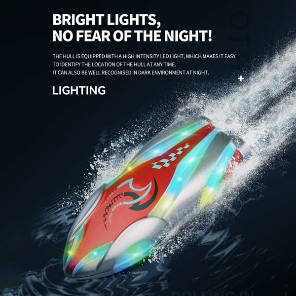 Mini High Speed RC Boat Remote Control LED Lights 360 Degree Rotation Pool Water Toy Gifts for Boys Girls Color Red