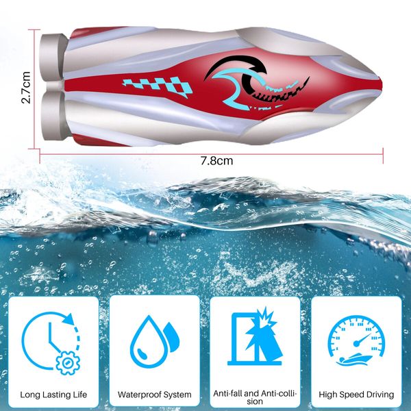 Mini High Speed RC Boat Remote Control LED Lights 360 Degree Rotation Pool Water Toy Gifts for Boys Girls Color Red