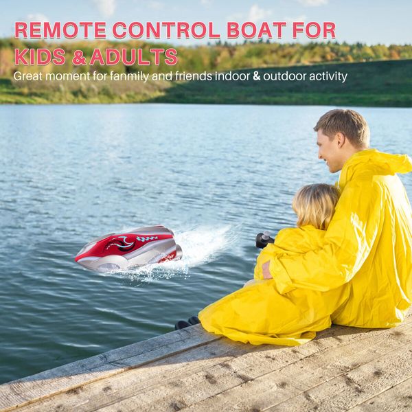 Mini High Speed RC Boat Remote Control LED Lights 360 Degree Rotation Pool Water Toy Gifts for Boys Girls Color Red