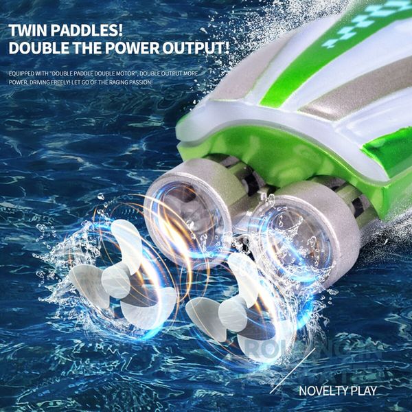 Mini High Speed RC Boat Remote Control LED Lights 360 Degree Rotation Pool Water Toy Gifts for Boys Girls Color Purple