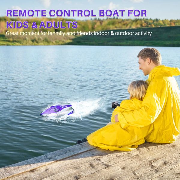 Mini High Speed RC Boat Remote Control LED Lights 360 Degree Rotation Pool Water Toy Gifts for Boys Girls Color Purple