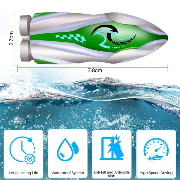 Mini High Speed RC Boat Remote Control LED Lights 360 Degree Rotation Pool Water Toy Gifts for Boys Girls Color Green